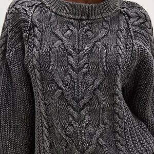 Free People Frankie Black Cable Knit Sweater